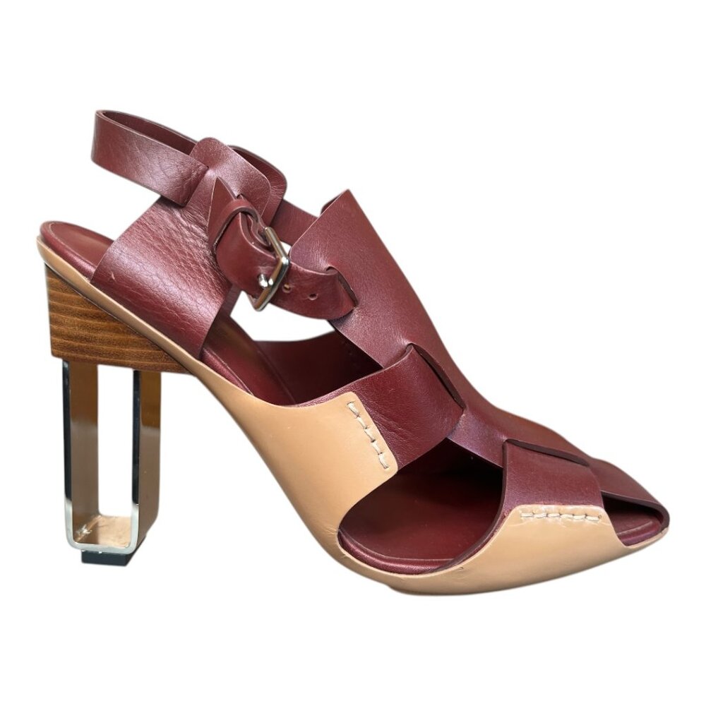 HERMES CALF LEATHER BORDEAUX REMIX SANDAL SHOES EU 40 HEELS